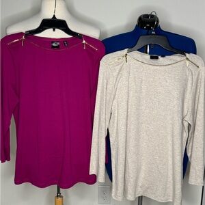 Rafaella Long Sleeve Tops with Zipper Detail one pink one multitone tan size XL
